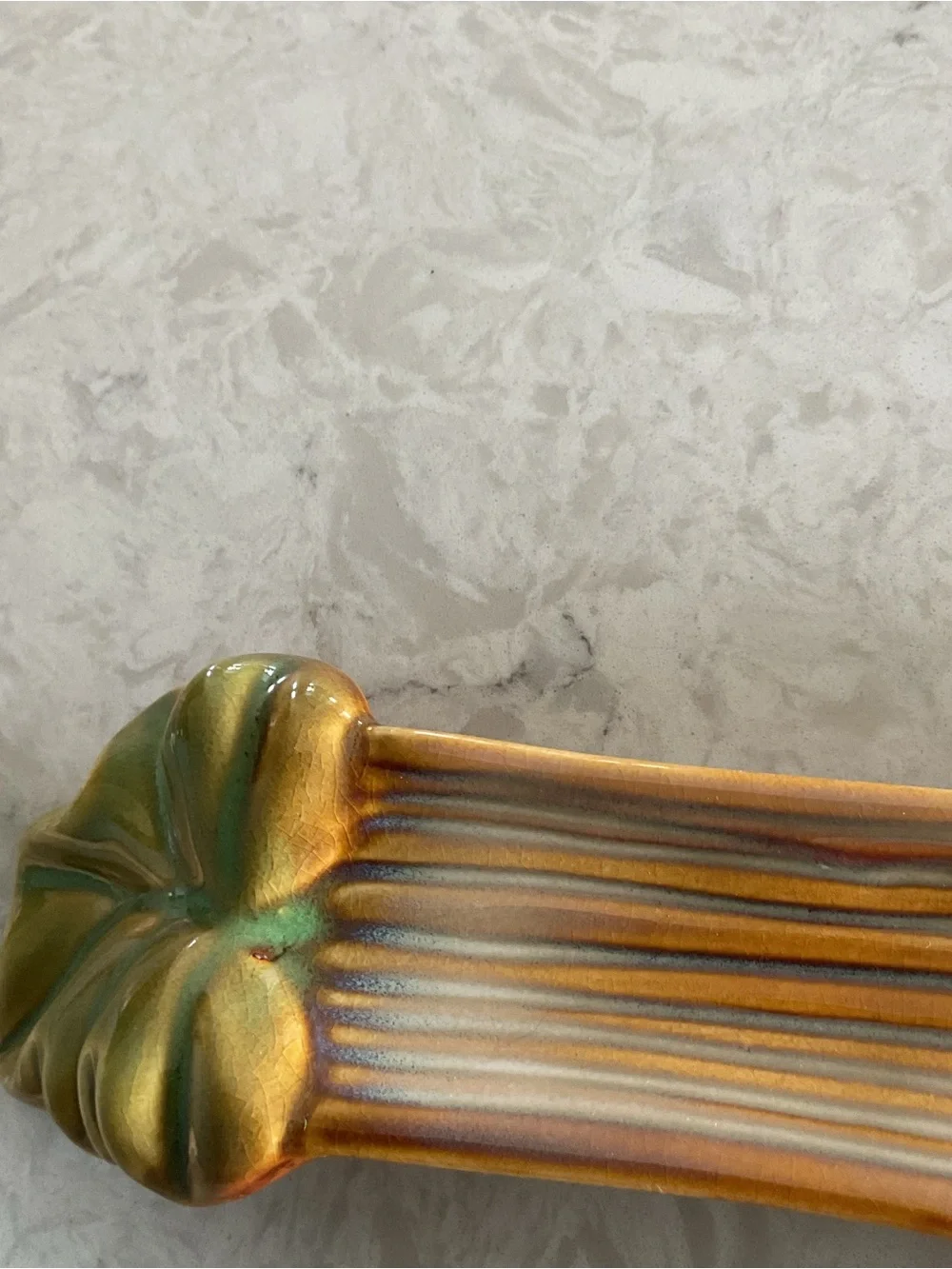 Ceramic Pumpkin Shaped Soon Rest in Rustic Orange & Green 11” Long